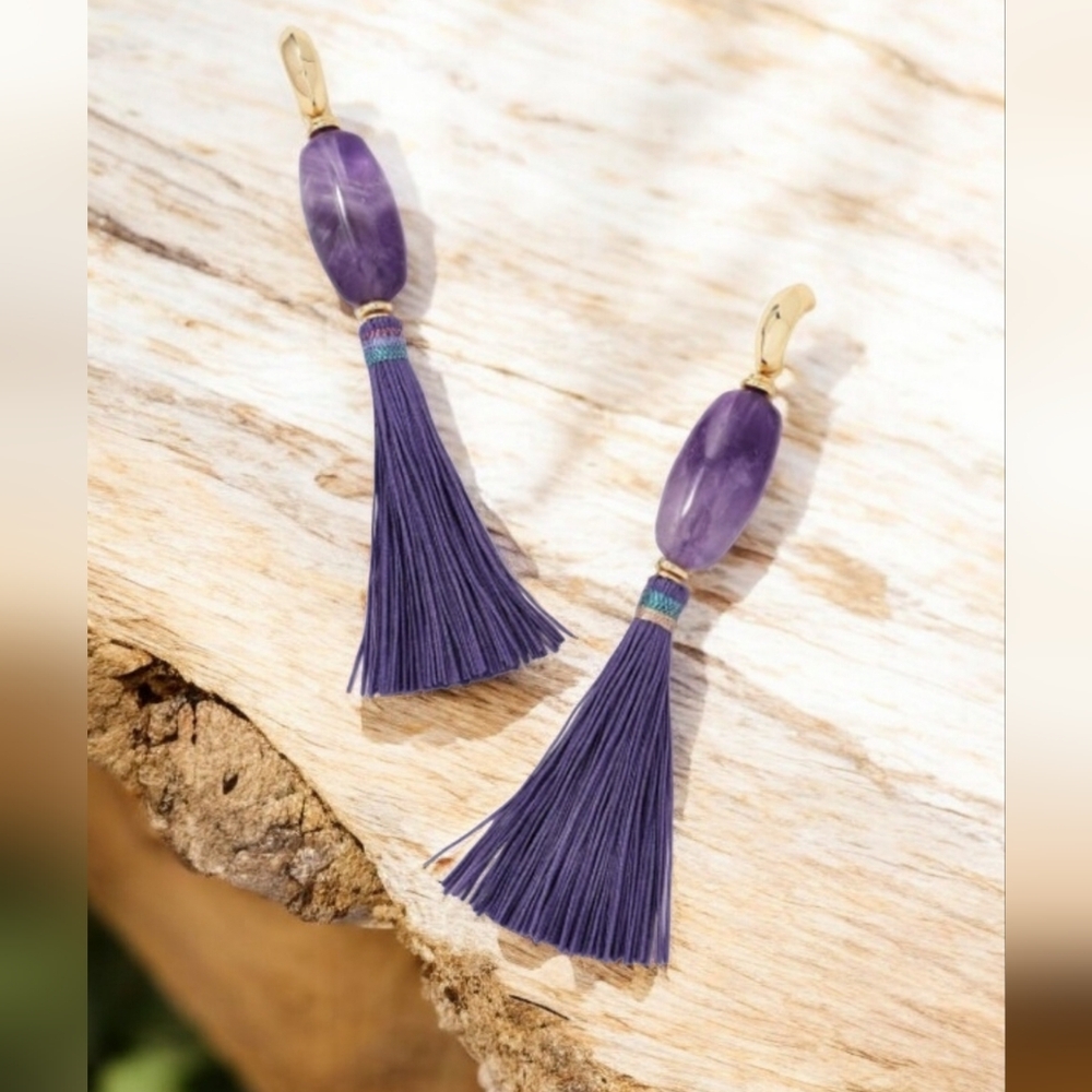 Kendra Scott Insley Gold Statement Earrings In Purple Mix, NWT